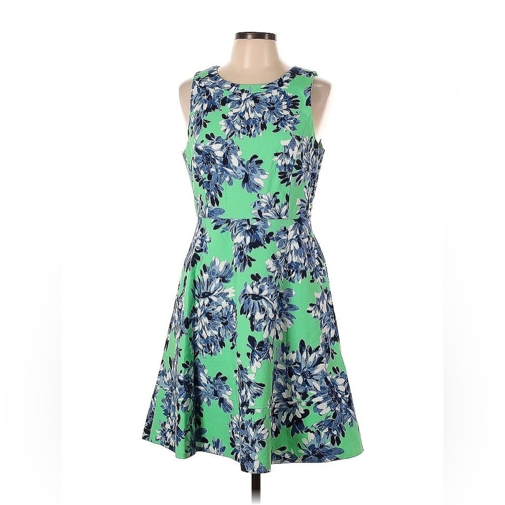 J. Crew Green and Blue Floral Fit-and-Flare Dress